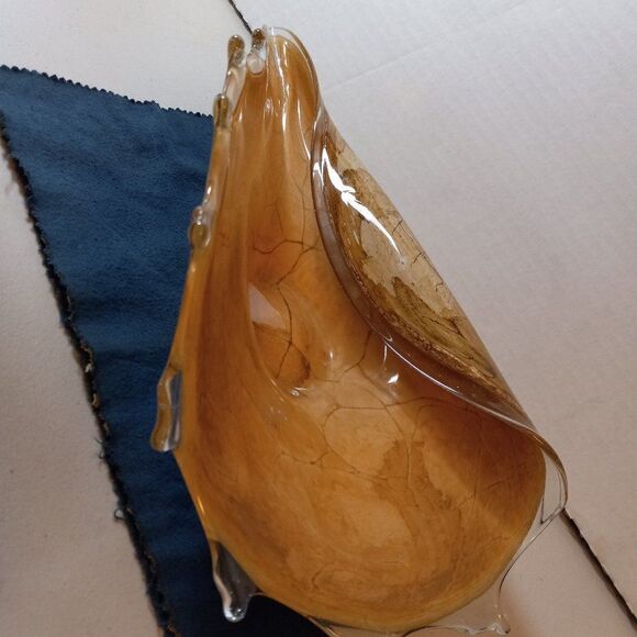 Handmade Sea Shell w/ Spirder Vein pattern Art Glass Centerpiece Countrycore - Picture 7 of 11